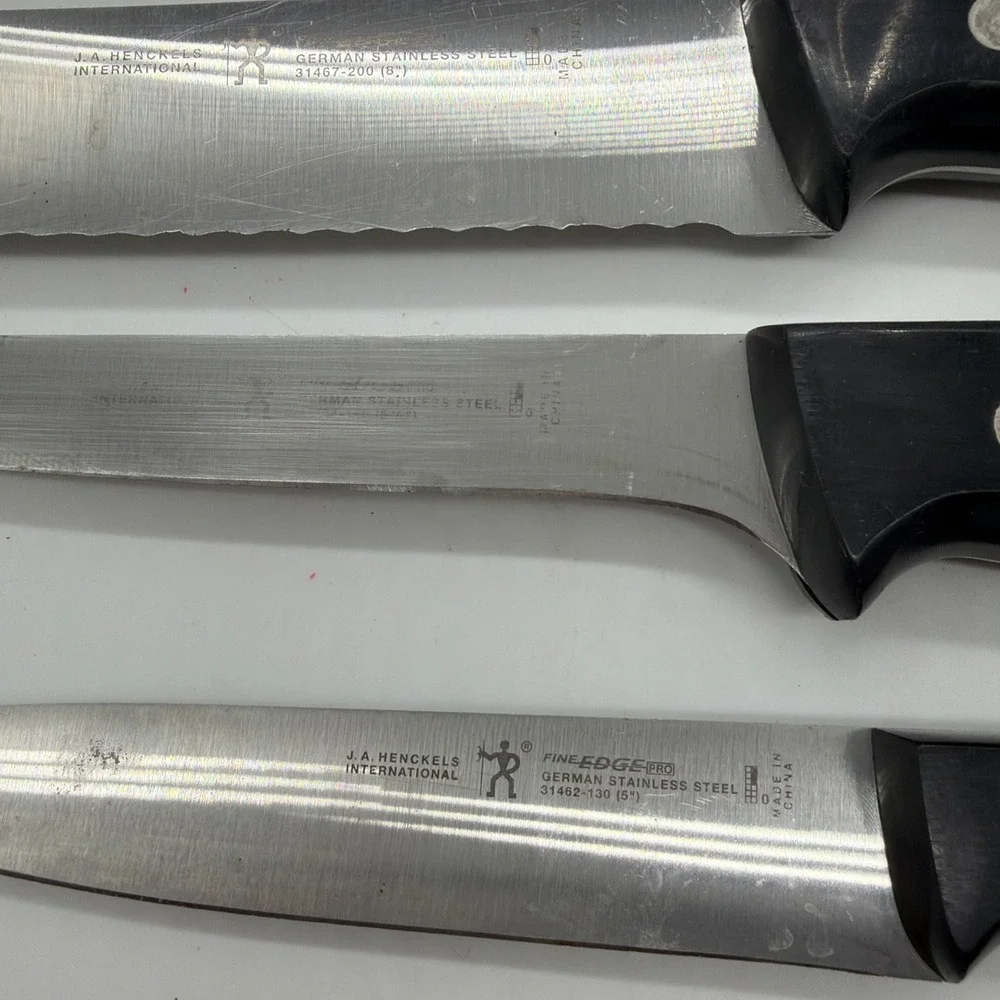J.A. Henckels International Lot of 6 Knives Stainless Chef Paring Serrated Bread